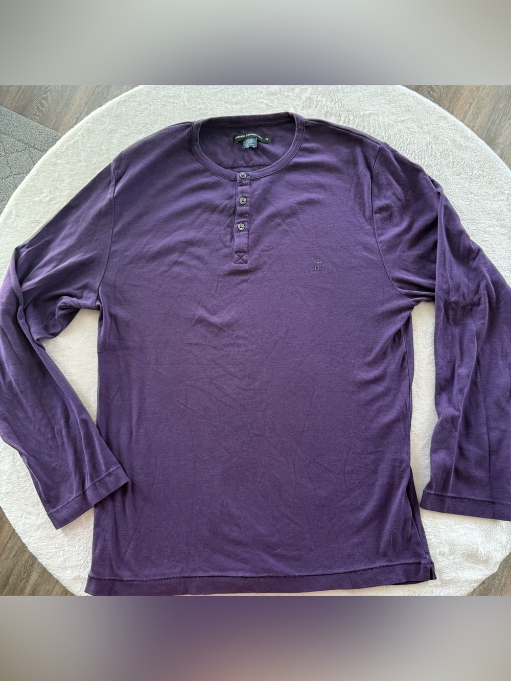 French Connection Men's Long Sleeve Henley - Deep Purple